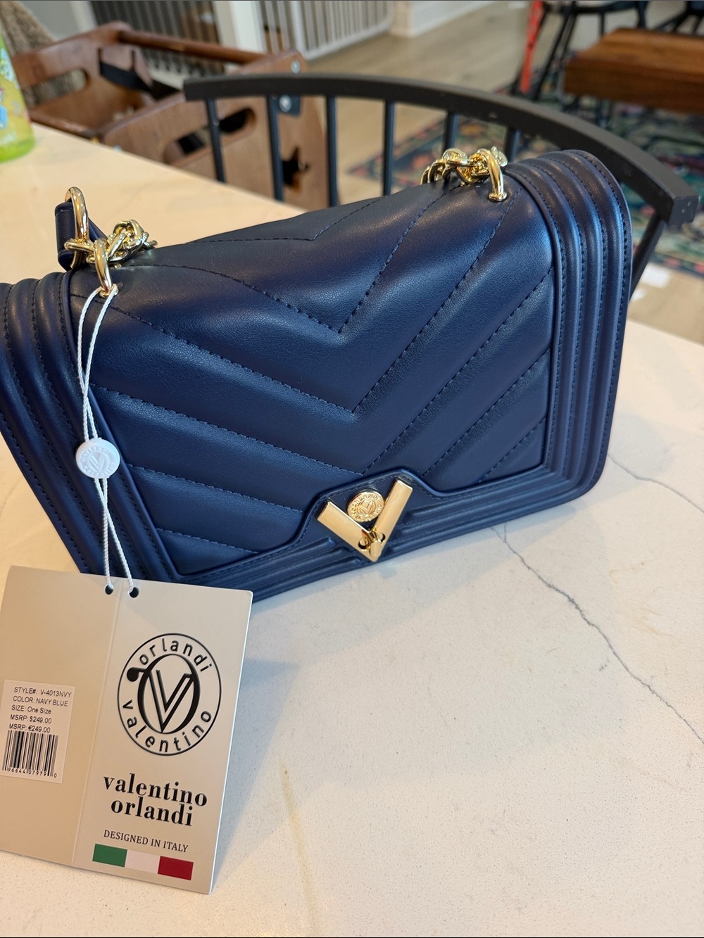 Valentino Orlandi Navy Quilted Chain Shoulder Bag